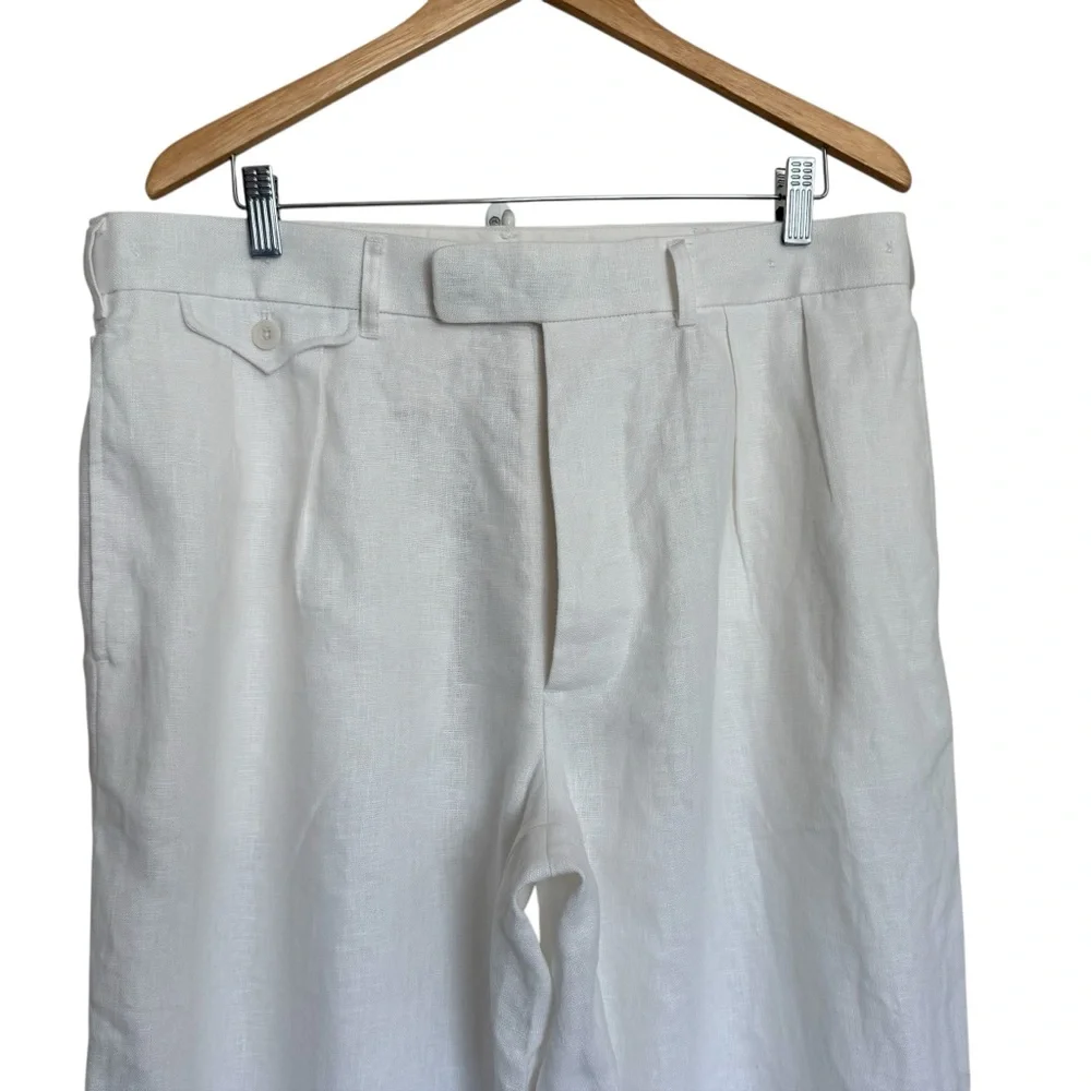 NWOT Cathcart Ellington White Linen Straight-Leg Trousers
